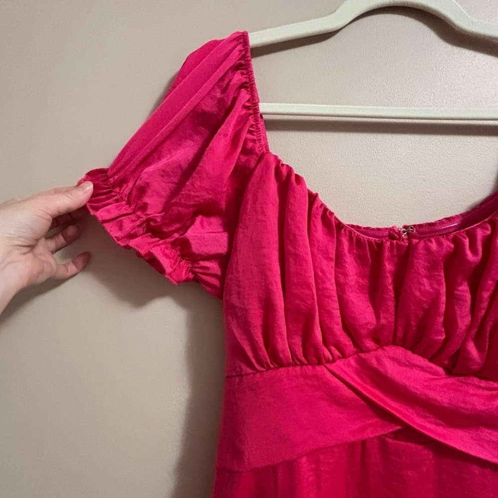 🥰2/$20 Streetwear Society XL Fuschia Pink Empire 80s Puff Sleeve Satin Dress - Picture 5 of 12